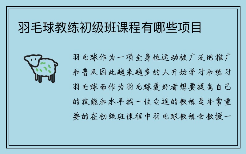 羽毛球教练初级班课程有哪些项目